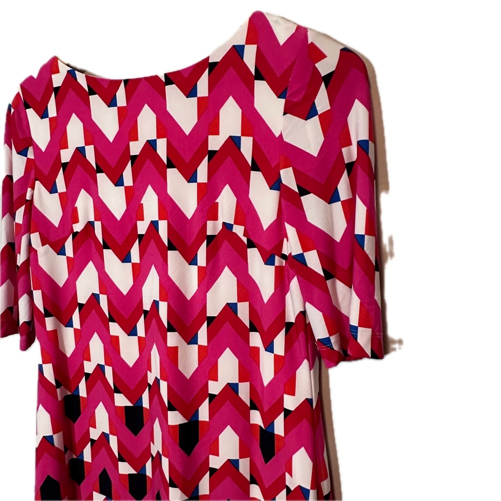 Eliza‎ J Pink Geometric Chevron Print Shift Dress EJ5M8038 Womens Size 6
